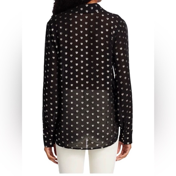 L’Agence Hailie Black & Silver Hearts Semi Sheer Blouse - Picture 2 of 11